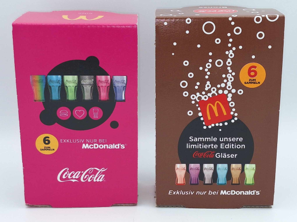 2x Coca Cola MC Donald's Limitierte Edition Gläser 2021 Pink + 2020 Bronze - NEU